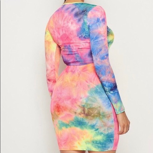 LOVE J Tie Dye Multi Neon Color Crop Top Skirt Set - Picture 12 of 12